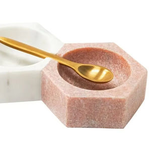 Admirable Design Marbre Hexagone Forme Cuisine Décor Sucre et Sel Bols Avec Or Poli Cuillère Sucrier De Qualité Supérieure - Product Image 1