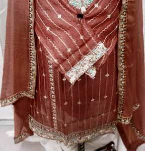 Trajes de moda india sin costuras de diseñador moderno para mujer Organza bordada a mano para fiestas de estilo tradicional - Product Image 3