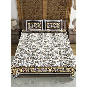 BLOCKS INDIA Sanganeri Print Cotton Viscose Economy <b>King</b> <b>Size</b> Bedsheet Set 18 Decorative <b>Throw</b> Pillows 225 X 270 CM SAPPHIRE - Product Image 6