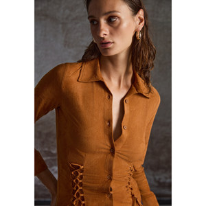 GRIMELANGE เสื้อเชิ้ตทรงเข้ารูปสำหรับผู้หญิงจาก Bogotan ผ้าซูเอตผูกเอว - Product Image 4