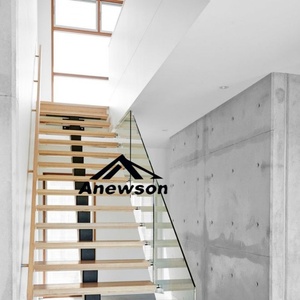 Gran oferta, Material de madera de construcción interior moderno, barandilla de vidrio, Balu barandilla de acero, escalera recta, escalera - Product Image 5