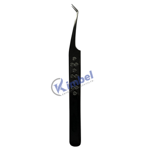 Pinzas de punta de fibra de acero inoxidable de 45 grados de etiqueta privada Pinzas de mango de diseño de corazón de extensión de pestañas negras - Product Image 1
