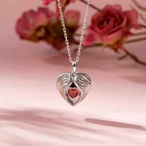 Jeulia Heart Wings Custom Birthstone Photo <b>Locket</b> Necklace in Sterling Silver - Product Image 5
