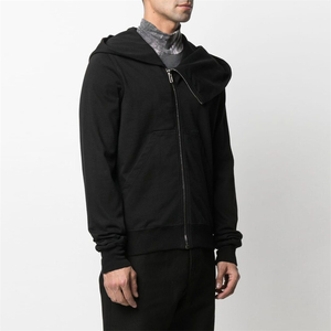 Sudadera con capucha para hombre, diseño vintage ecológico de invierno, cuello asimétrico drapeado, con pedrería, forro polar, 100% algodón, cremallera inclinada, OEM - Product Image 3