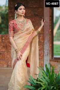 Festival indio Ropa DE BODA Premium Jimmi Cho Tela con bordado Trabajo Encaje Borde Lentejuelas Butti con Jati Dori Work Saree - Product Image 2