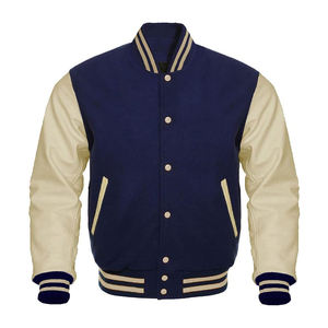 2024 OEM luxe Vintage hommes col montant en cuir blanc Letterman veste haute qualité laine haute rue coupe-vent respirant - Product Image 1