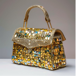 <b>Gold</b>-studded luxury box <b>bag</b> with crystal buckle. Bold metallic style available at wholesale prices. - Product Image 4