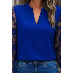 Blouse en crêpe à manches longues avec col et détails boutonnés pour femme, 29310 - Saks Mavi - Product Image 2