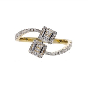 14K Yellow Gold Open <b>Wrap</b> Rhodium Plated Classic Diamond Ring 0.60CTW Natural Dual Brilliant Cut Square Accents Elegant - Product Image 5