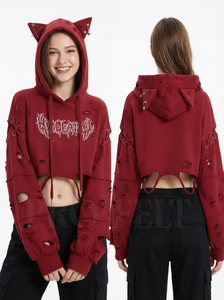 Sudadera con Capucha Corta Personalizada con Logotipo 2026, Estilo Urbano Desgastado, Sudadera con Capucha EAR de Moda, Sudadera con Capucha Gruesa de Algodón Pesado - Product Image 6