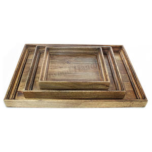 Prix d'usine Ensemble de plateaux en bois de qualité supérieure Conception personnalisée Grand plateau de service décoratif en bois de manguier Ensemble à bas prix - Product Image 1