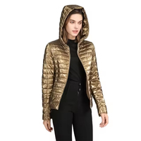 Chaqueta Acolchada Dorada y Blanca para Mujer, Otoño, Impermeable, Satén, Bordado, Diseños Personalizados, Alta Calidad, Transpirable, Ecológica