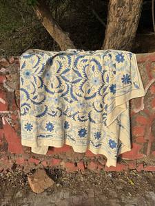 Boho Hand Embroidered Suzani Quilt – Decorative Cotton <b>Bed</b> <b>Cover</b> with Colorful Floral Patterns and Traditional Needlework - Product Image 1