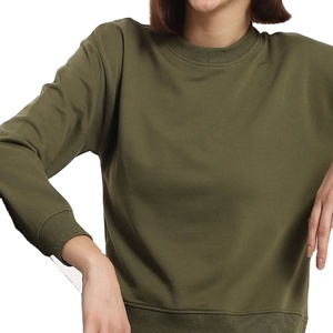 Sudadera de cuello redondo de forro polar transpirable de color liso sin forro con bolsillo frontal y hombros caídos para mujer, 100% algodón, ideal para invierno. - Product Image 4