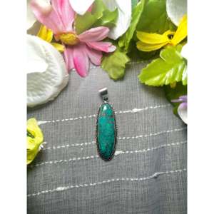 Pendentif en turquoise Kingman et argent sterling, fabrication Navajo, serti expertement - Product Image 1