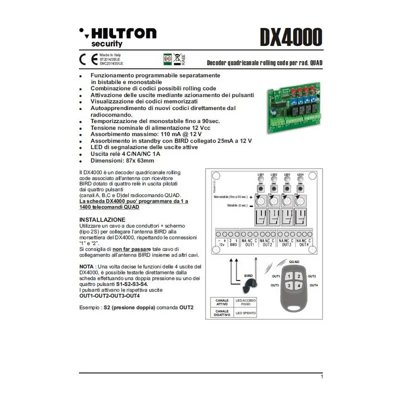 Made In Italy By HILTRON Alarm System Components ROLLING CODE CONTROL KIT PRIVATE LABEL AVAILABLE