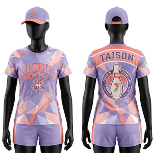 Premium Polyester Spandex Women <b>Bowling</b> Jersey Purple Peach Geometric Panel Design Breathable Quick Dry Sublimation Custom Logo - Product Image 6