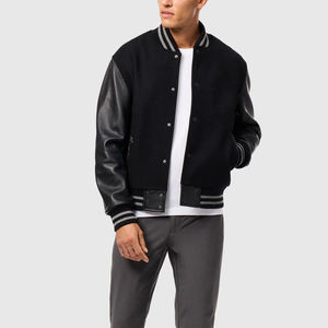 Logo personnalisé veste de baseball universitaire en laine pour hommes noir recadrée veste universitaire fabricants - Product Image 6