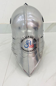 Casque allemand médiéval en acier avec support en bois, armure de Costume Maximus argentée polie avec doublure en cuir - Product Image 2