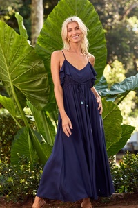 Alta calidad y precio bajo verano 100% rayón Casual Maxi vestido de cintura alta suelto ajustado traje de vacaciones de verano vestido largo - Product Image 2
