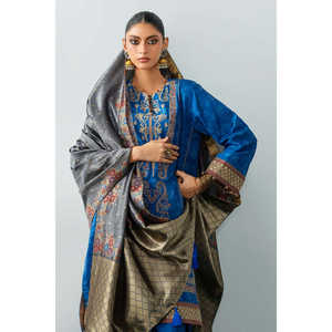 ชุดผ้าซาตินลินิน 3 ชิ้น สำหรับฤดูใบไม้ร่วง พร้อมผ้าคลุมไหล่ลายแจ็คการ์ด เสื้อปักลาย บลูเซอร์ทรงหลวม ไซส์ XS ลายทึบ วิธีการทอผ้าแบบทอ-SP-52096 - Product Image 1