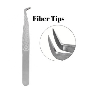 Pince à épiler en acier inoxydable de type L 3D avec embouts en fibre, finition satinée, outil pour extensions de cils individuelles - Product Image 1