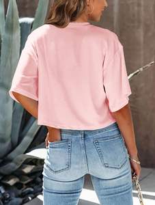 Camisetas recortadas de media manga para mujer, camisetas básicas de Color sólido con Tops cortos de punto con cuello de hombro caído para ropa informal de verano - Product Image 5