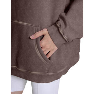 Sudaderas con capucha de lavado ácido para mujer, Color azul, 280 GSM, logotipo personalizado bordado, ropa informal transpirable, sudaderas con capucha de lavado ácido de Terry francés para mujer - Product Image 4