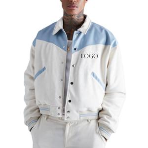 Veste universitaire pour homme OEM, couleur personnalisée, fermeture à boutons, veste bomber de course avec design de panneaux, veste de baseball décontractée d'hiver - Product Image 1