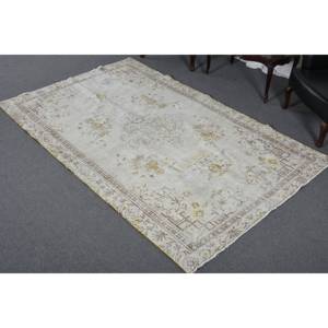 Vintage Turkish Rug 5.6 X 8.9 ft <b>White</b> Beige Flat Weave Patchwork <b>Wool</b> with Latex Backing for Living Room Decor 4m Width - Product Image 2