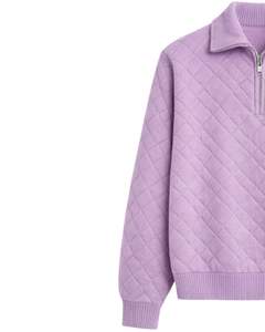Manufacturer Customized Mens Quarter Zip Quilted Knit Sweater Lavender Solid Diamond Texture High Neck Warm Winter Pullover OEM - Product Image 4