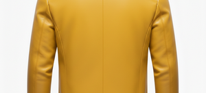 Veste en cuir longue pour homme sur mesure, col en toile, style décontracté de rue, couleur jaune - Product Image 6