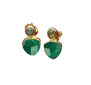 Esmeralda e Labradorite Gemstone Stud Brincos Para Fazer Jóias Gemstone Stud Brinco Para A Beleza 925 Jóias de Prata Esterlina