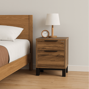 Minimalist Modern 2-<b>Drawer</b> Solid Wood Nightstand with Metal Legs 12-Month Warranty Bedroom Furniture Includes Assembly - Product Image 1
