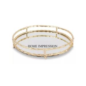 Round Shape Heavy Duty Metal <b>Gold</b> Plated With <b>Mirror</b> Serving <b>Tray</b> Restaurant and Hotel Supplies Table Centerpiece & Decoration - Product Image 1