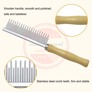 Wooden Handle Grooming Comb for Dogs Cats Pet\Customized Pet Grooming Combs with Stainless Steel Long and Short Teeth - Product Image 3
