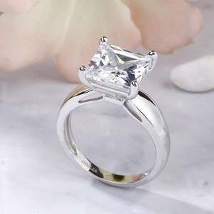 Bague de fiançailles-Jeulia, coupe princesse, solitaire, argent sterling - Product Image 5