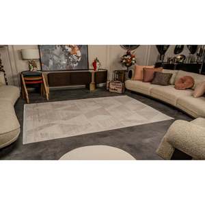 Tapis d'intérieur Netline Home Depot Crème Moderne Zenta ZN002, durable, en acrylique et polyester, anti-peluches, facile à nettoyer, pour chambre à coucher - Product Image 1