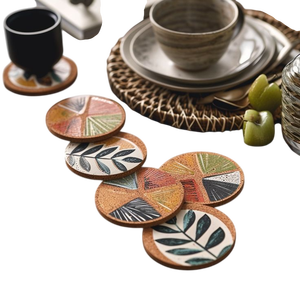 Juego de posavasos de bambú de madera de diseño floral con soporte para uso diario en la oficina en casa y restaurante - Product Image 4