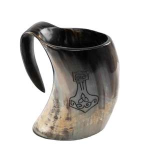 Naturally Buffalo Horn <b>Mug</b> with Engraved Nordic Design <b>Bamboo</b> Lid for Wine & Beer Modern Handcrafted Quality Party Use - Product Image 2