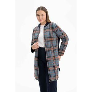 Abrigo de Punto con Capucha Azul Marino para Mujer - Estilo Blazer Reversible, Gabardina Transpirable para Otoño con Estampado, Talla XL - Product Image 1