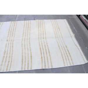 พรมตุรกีโบราณขนาดใหญ่ 5.1x12.1 ฟุต พรมขนสัตว์สีขาว - Product Image 5
