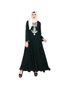 Flare Dubai phong cách Linen khiêm tốn abaya hiện đại quan hệ Nhân Quả Thổ Nhĩ Kỳ Phong Cách abaya phía trước mở abaya hồi giáo khiêm tốn ăn mặc nóng