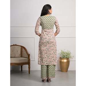 Green for Cream <b>Printed</b> Cotton <b>Block</b> Pant Set of 2 Salwar Kameez - Product Image 6