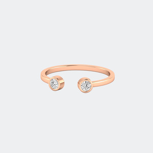 0.20CTW 18K Gold Plated Round Bezel <b>Two</b>-<b>Stone</b> Cuff Setting Lab Grown Diamonds Vintage for Certified <b>Ring</b> - Product Image 3