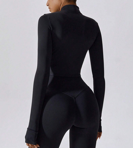 Conjunto de entrenamiento de dos piezas para mujer al por mayor con chaqueta deportiva con cremallera completa y mallas de cintura alta para gimnasio, yoga, correr y fitness - Product Image 4