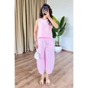 ชุดผ้าลินินสีชมพูแบบพื้นฐานขายส่ง - สีชมพู - Product Image 1