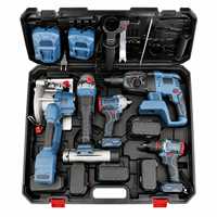 Ensemble d'outils multifonctions sans fil 5-en-1 en acier inoxydable, alimenté par batterie, avec perceuse-visseuse, clé à chocs, meuleuse, scie et mallette de rangement pour le bricolage