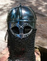 Casque Viking Médiéval Précoce en Acier Carbone, Chaîne Argentée, Doublure en Cuir, Portable, pour Costume Grec, Qualité DIY, Personnalisable OEM