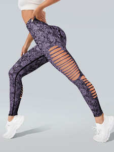 Leggings Deportivos de Cintura Alta con Estampado de Panal Morado, Ajustados y Elásticos para Mujer - Product Image 3